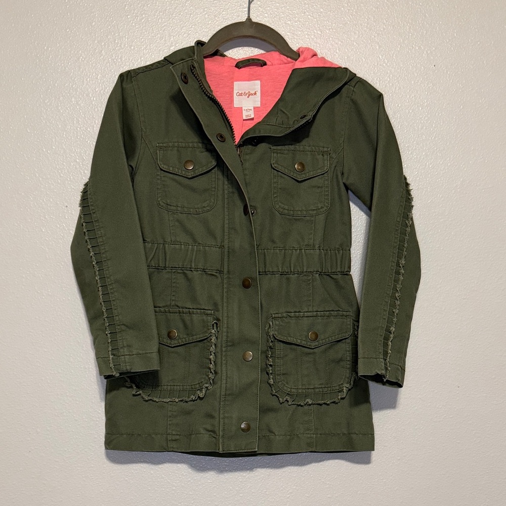 Cat & Jack Olive Green Hooded Jacket with Pink Lining